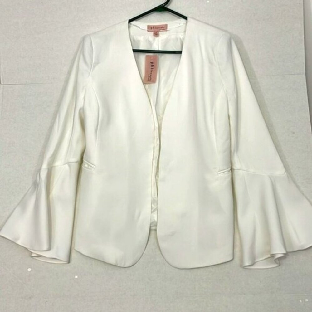 Philosophy Blazer, Lined, Bell Sleeves, Pockets, White, Size 8 NWT